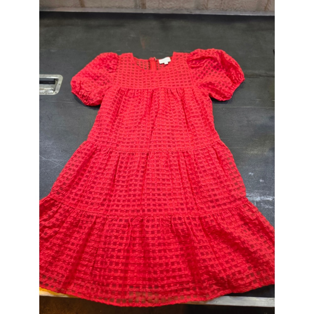 Sugarlips Red Checkered Organza Puff Sleeve Tiered Babydoll Dress  Party Small